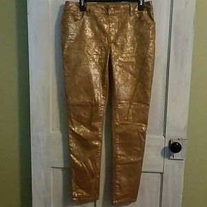 Chico's Metallic Gold Straight Leg Jeans
